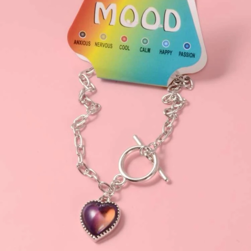 New Y2K Sterling Silver Temperature Heart Charm Mood OT Buckle Chain Bracelet - Picture 12 of 13